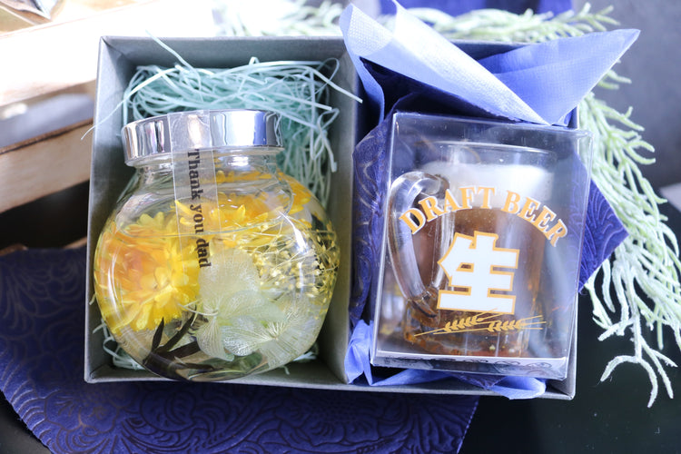 父の日ギフトBOXフラワー(イエロービールキャンドル)