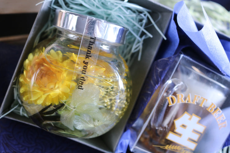 父の日ギフトBOXフラワー(イエロービールキャンドル)