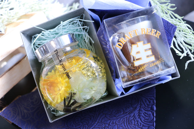 父の日ギフトBOXフラワー(イエロービールキャンドル)